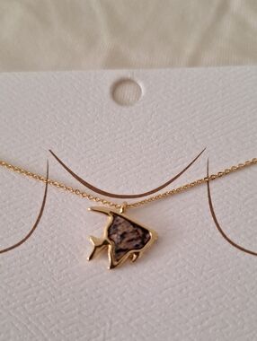 Gold Fish Pendant Necklace with Textured Inlay - Gold
